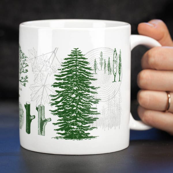 Forest & Trees Nature Mug 20 oz | Biology Gifts, Botanical Print Science Mug, Large Ceramic Mug, Big Mug