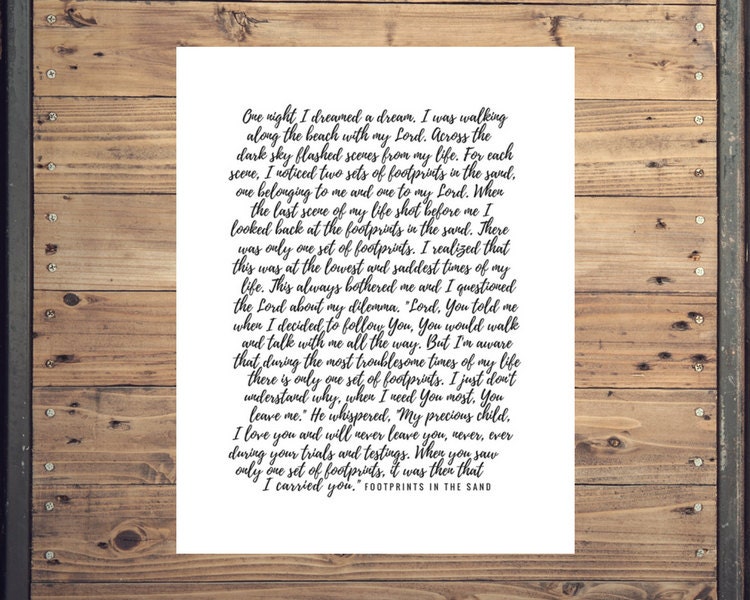 Footprints in the Sand 11 x 14 Digital Print Art Poem | Etsy