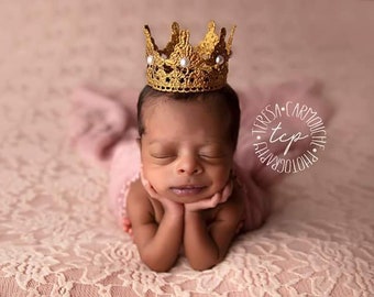 Gold Princess Crown with Pearls: Newborn Photography Prop