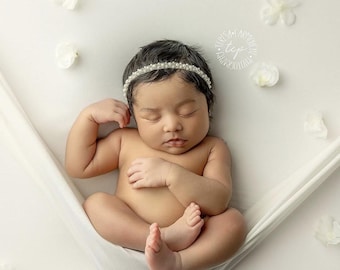 Pearl Newborn Headband Tieback: Baby Girl Photo Prop