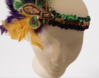 Bandeau à sequins Mardi Gras Bandeau Halo Mardi Gras avec plumes Mardi Gras Bandeau Louisiane Croisière Mardi Gras