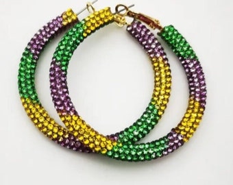Boucles d'oreilles Mardi Gras Boucles d'oreilles créoles Or violet vert Louisiane Boucles d'oreilles NOLA Mardi Gras Louisiane