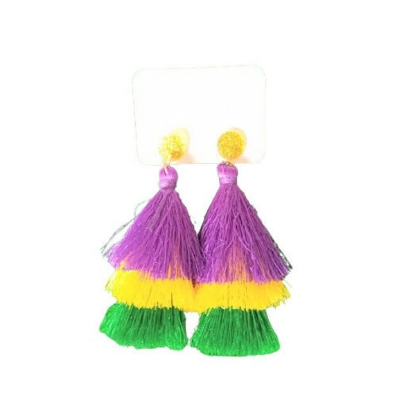 Orecchini a cerchio con perle di Mardi Gras: viola, verde e oro, New