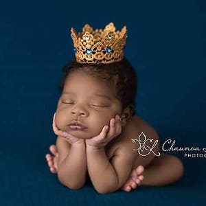 Crown Newborn Baby Boy Blue Crown Gold Baby Crown Newborn Boy Prop Blue Gold Baby Crown Infant Boy Crown