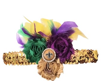 Mardi Gras paljettpannband med Fleur de Lis