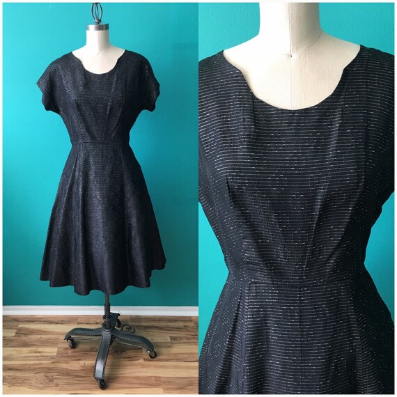 SALE Vintage 40s 50s Fashion Frock Dress Black Sil