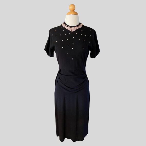 Vintage 40s Black Beaded Sequin Embroidered Dress… - image 2