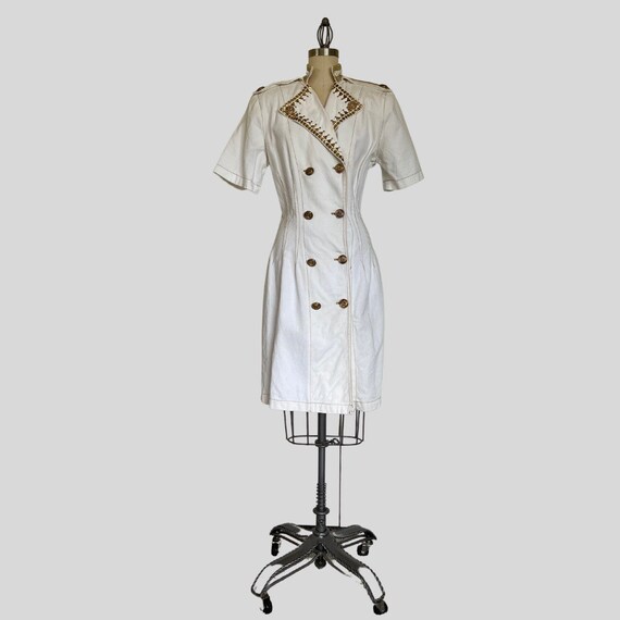 Vintage 90s White Denim Dress Nautical - image 2