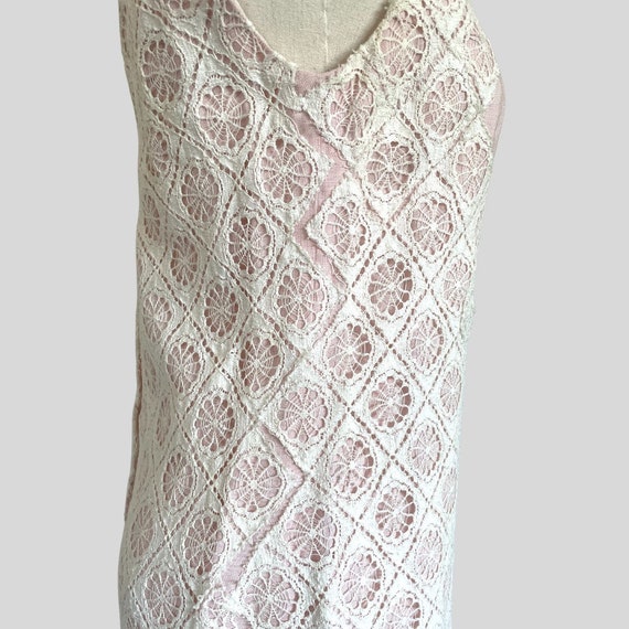 Vintage 60s Dress Spiderweb Lace White Pink Weddi… - image 6