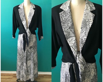 NWT Vintage 80s 90s Platinum By Dorothy Schoelen 2 Piece Skirt Jacket Black White Geometric