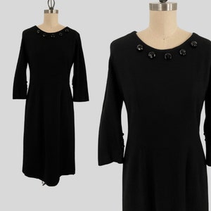 Vintage 60s S. Eisenberg Black Dress Wool Shift Wiggle AS IS