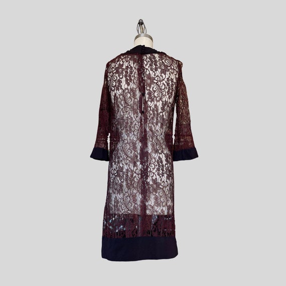 Vintage 60s Sheer Lace Shift Dress Burgundy Black… - image 3