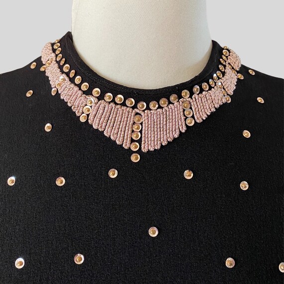 Vintage 40s Black Beaded Sequin Embroidered Dress… - image 3