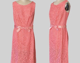 Vintage 60s Pink Lace Dress Sheath Wiggle Spring Easter