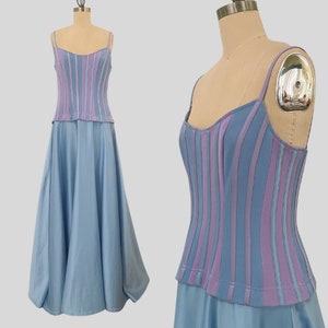 Vtg 90s Y2K Tadashi Evening Gown Dress Cocktail Party Light Blue Lavender Purple Corset Style Prom Wedding Guest Formal