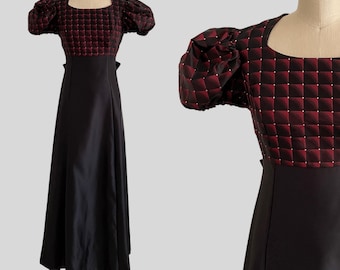 Vtg 90s Y2K Evening Gown Dress Cocktail Party Black Red Prom