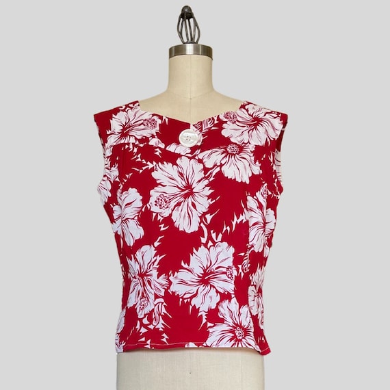 Vintage 50s Hawaiian Print Flower Floral Shirt To… - image 3