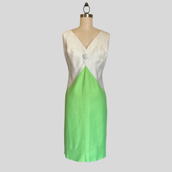 Vintage 60s Bright Green White Colorblock Dress S… - image 2