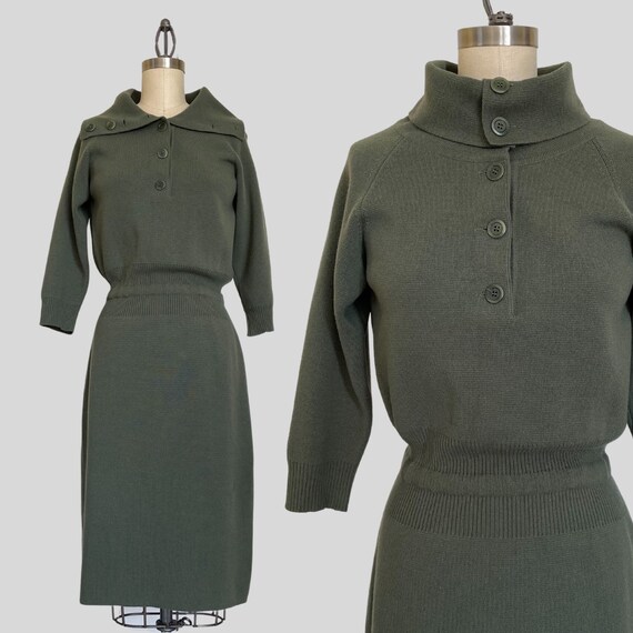 Bill Blass Cashmere Vintage 90s Army Olive Green … - image 1