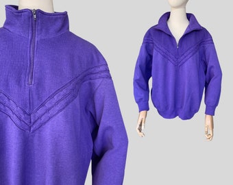 Vintage 90s Sweatshirt Purple Quarter 1/4 Zip Pullover Jacket