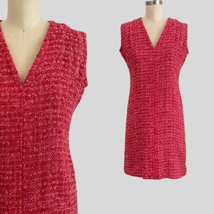 Vintage 1960s Dress Knit Pink Red Mod
