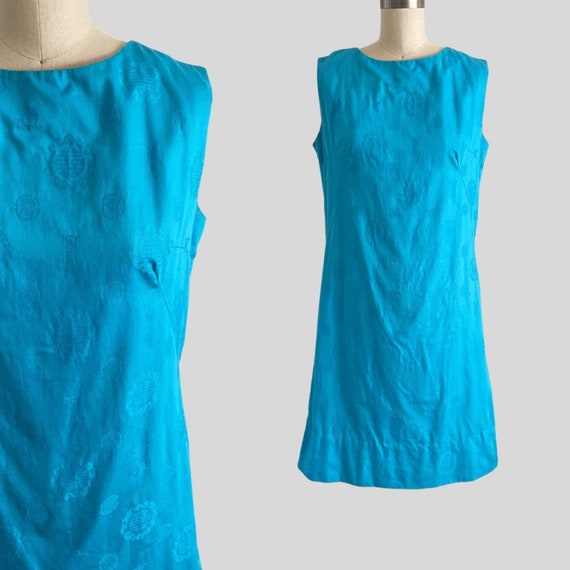 Vintage 60s Turquoise Blue Dress Shift Mod Party … - image 1