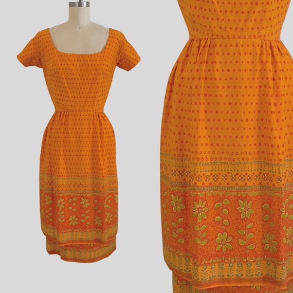 Vintage 50s 60s Orange Dress Mr. Mort Shift Wiggl… - image 1