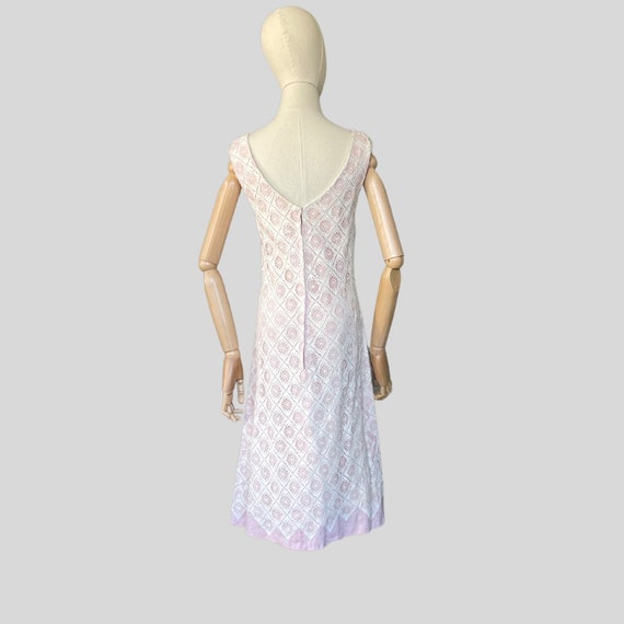 Vintage 60s Dress Spiderweb Lace White Pink Weddi… - image 4