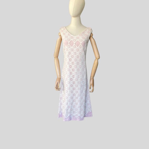 Vintage 60s Dress Spiderweb Lace White Pink Weddi… - image 2