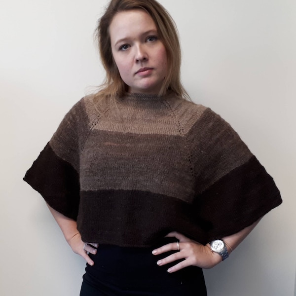 Naturally Coloured Wool, Hand Spun, Hand Knitted Poncho / Jumper / Sweater