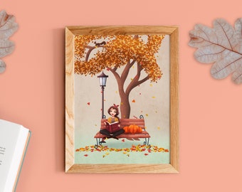 Reading girl in Autumn | Art print