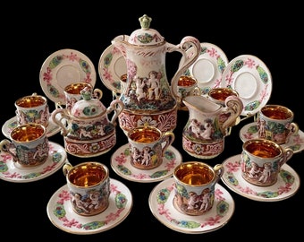 Capodimonte Espresso Coffee or Chocolate Set, Made in Italy
