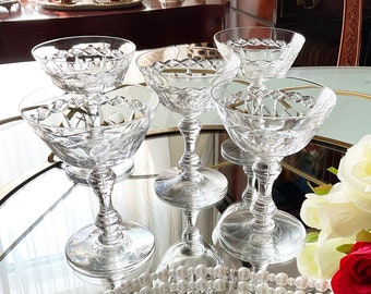 Antique Champagne Coupe, Glasses, Set of 5, Tiffin-Fransican