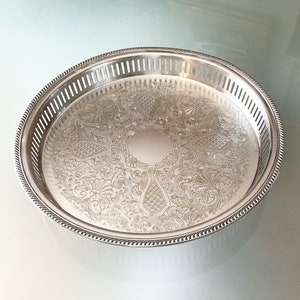 Antique Silver Plated Round Gallery Tray, Marked Wm. A. Rogers, Circa 1910