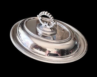 Antique English Silver-Plated Covered Vegetable Dish with Removable Handle