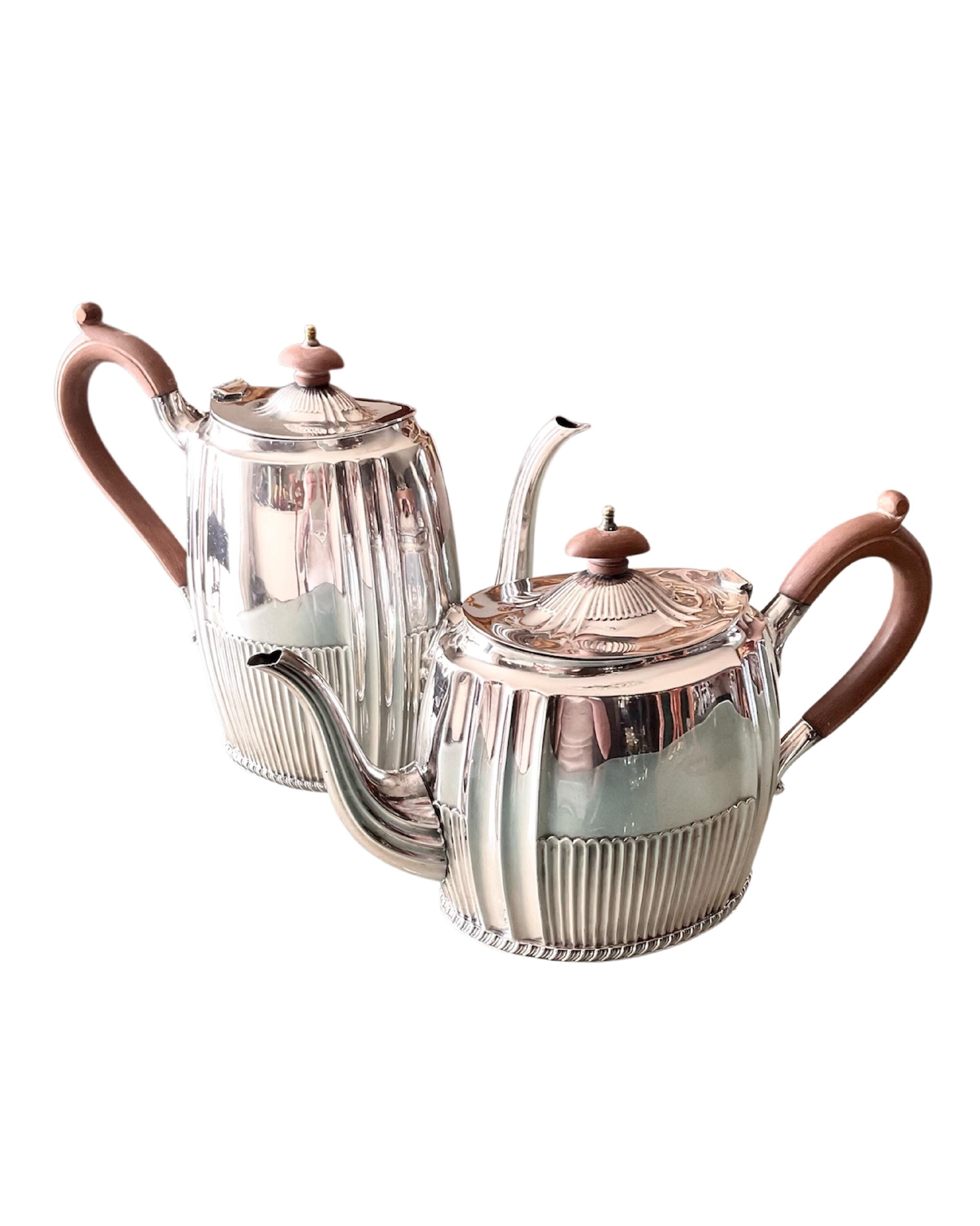 Silver Plated Tea & Coffee Pot Set – Fluted Design, Wood Handles ...