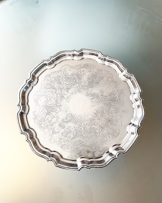 English Silver Plated Large Round Tray, Marked Yore Plate 