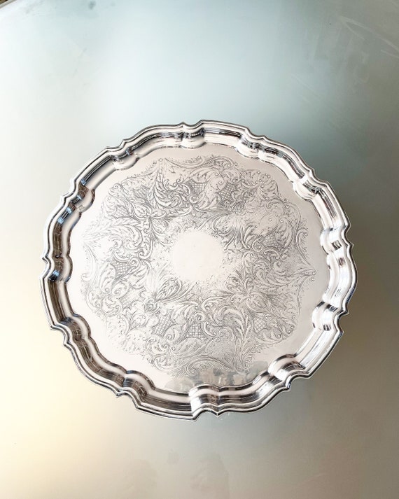 English Silver Plated Large Round Tray, Marked Yore Plate 