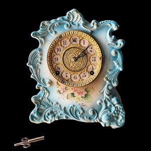 Antique Gilbert Porcelain Mantle Clock, Circa 1900’s, Hinge and Glass Needs Repair