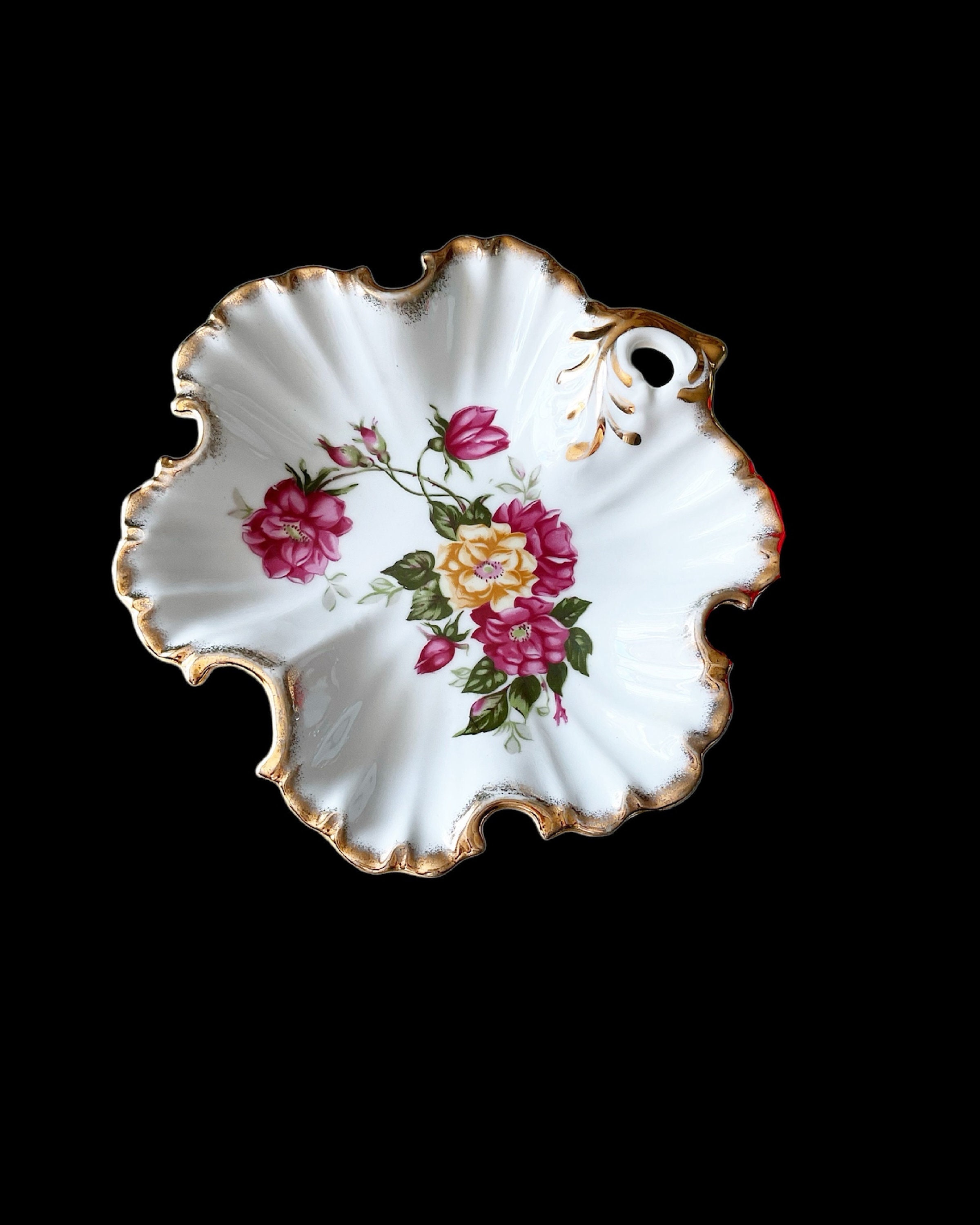 Vintage White Porcelain Candy Dish With Floral Decor, Marked Japan