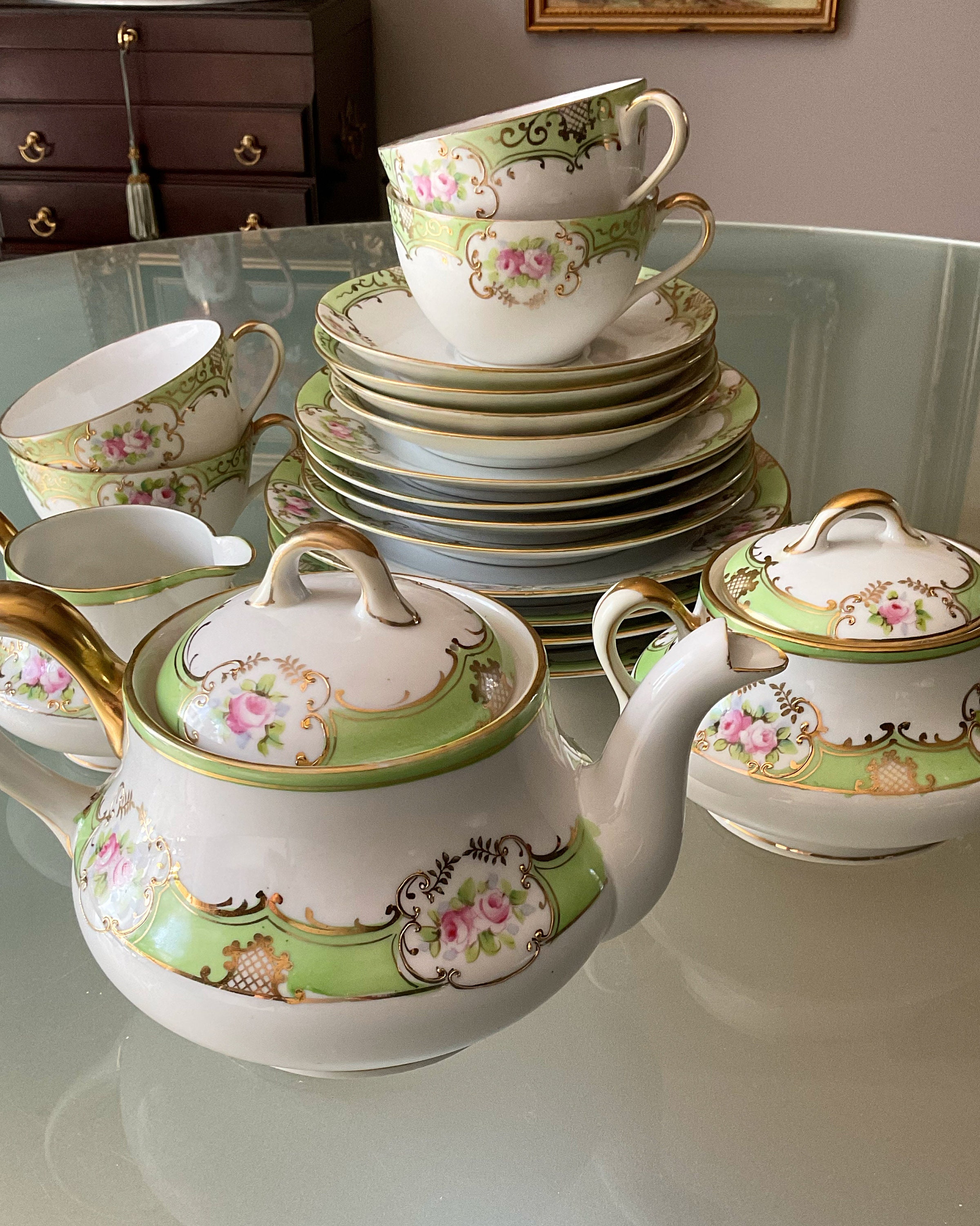 Antique Hand Painted Nippon , Noritake Tea and Dessert Set, Circa 