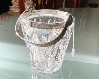 Vintage Cut Glass Crystal Ice Bucket with Tongs