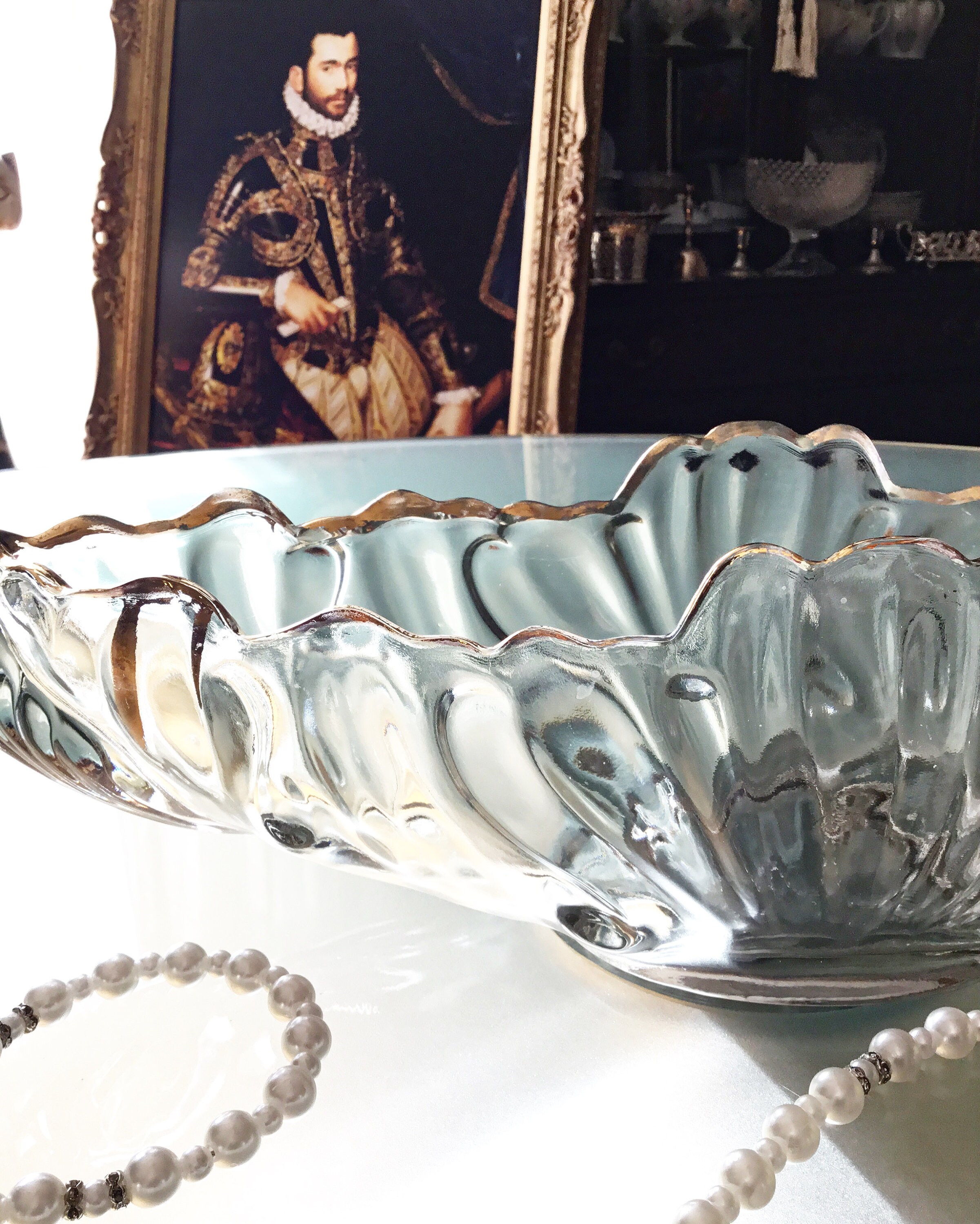 Vintage Console Bowl Clear Patterned Glass Etsy Nederland