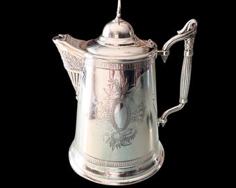 Antique Ice Water Pitcher, Meriden Quadruple Plate, Circa 1870