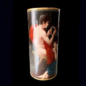 Royal Vienna Hand-Painted Cylinder Vase, Beehive Mark
