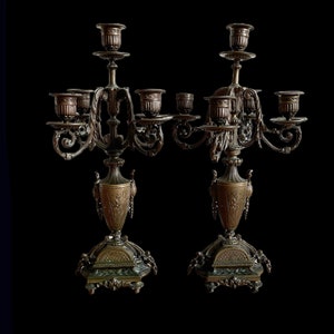 Pair Of 19th Century Antique Ornate Victorian Brass Candelabra