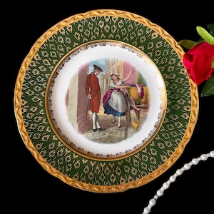 Vintage Green Border Weatherby Royal Falcon Ware Cabinet Plate - Fine Black Cherries - Circa 1970