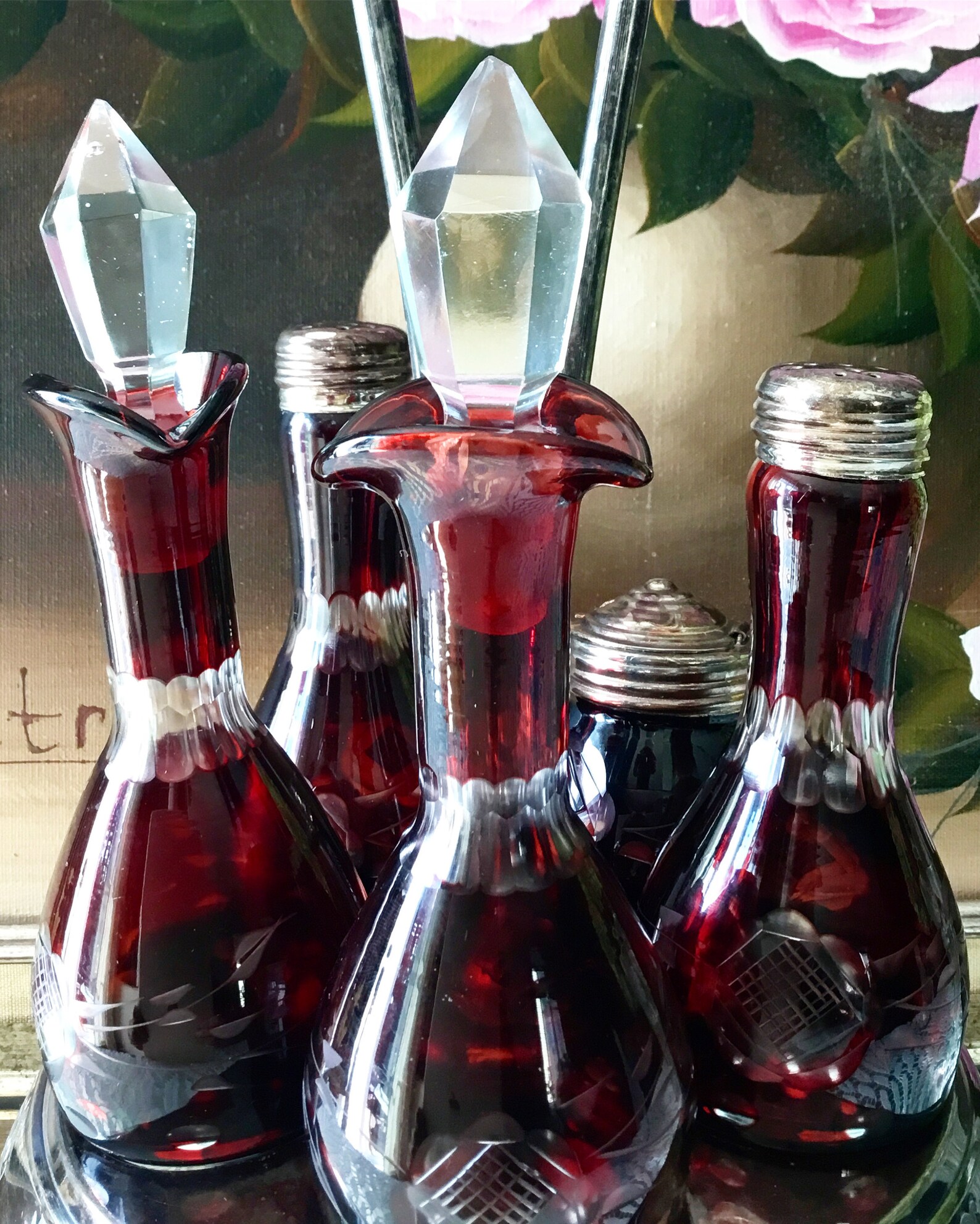 Antique Victorian Cruet Condiment Castor Set Ruby Red Glass Etsy