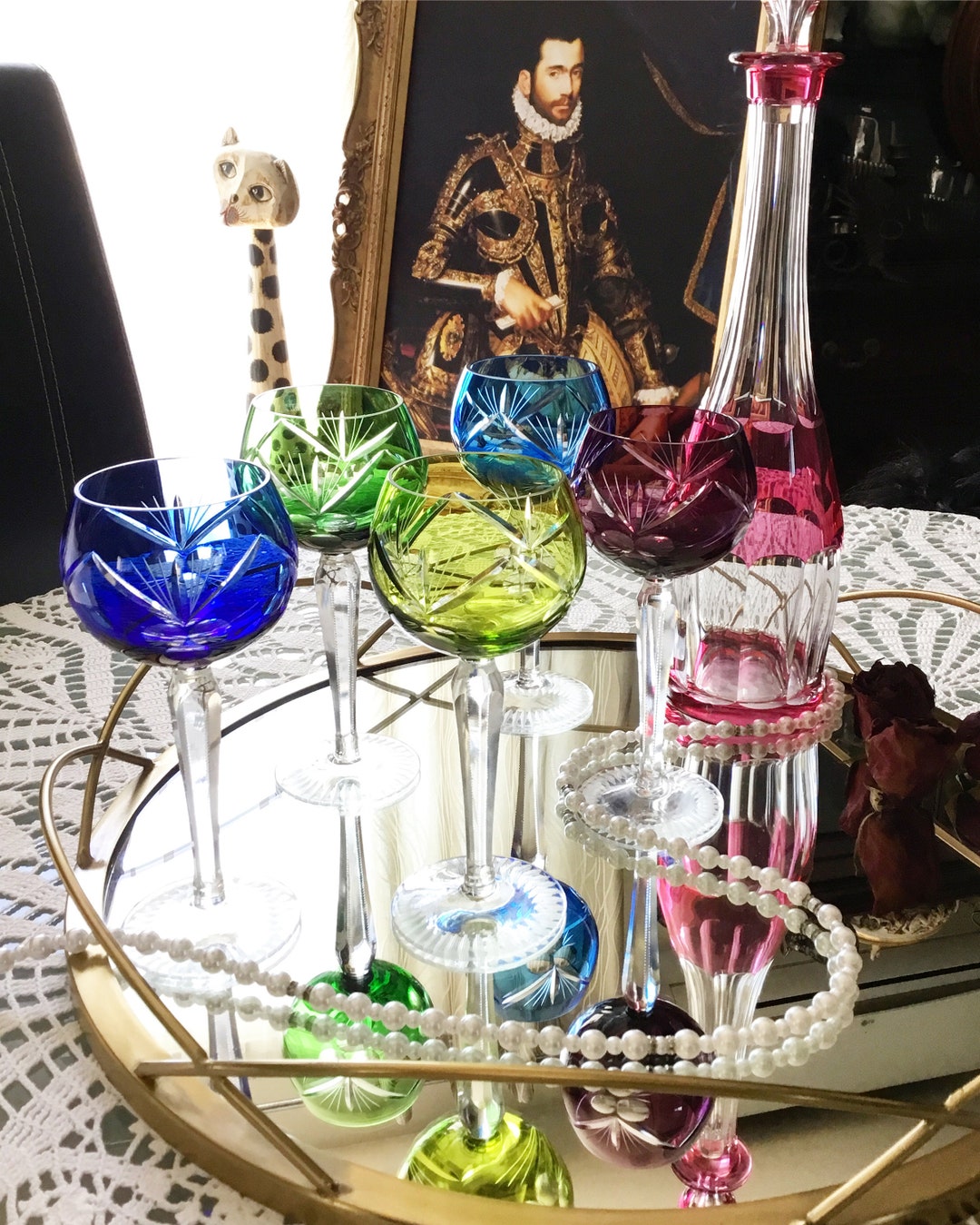 人気アイテムランキング(新品)  Hock Wine Czech Bohemian Glasses, 5 of Set Clear, to Cut 工芸品