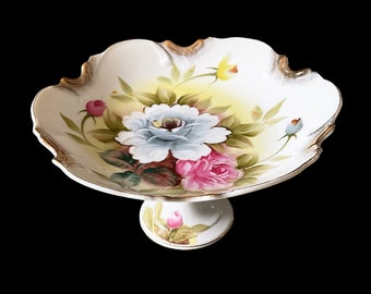 Hand Painted Pedestal Compote Dish, Marked Japan, Circa 1960